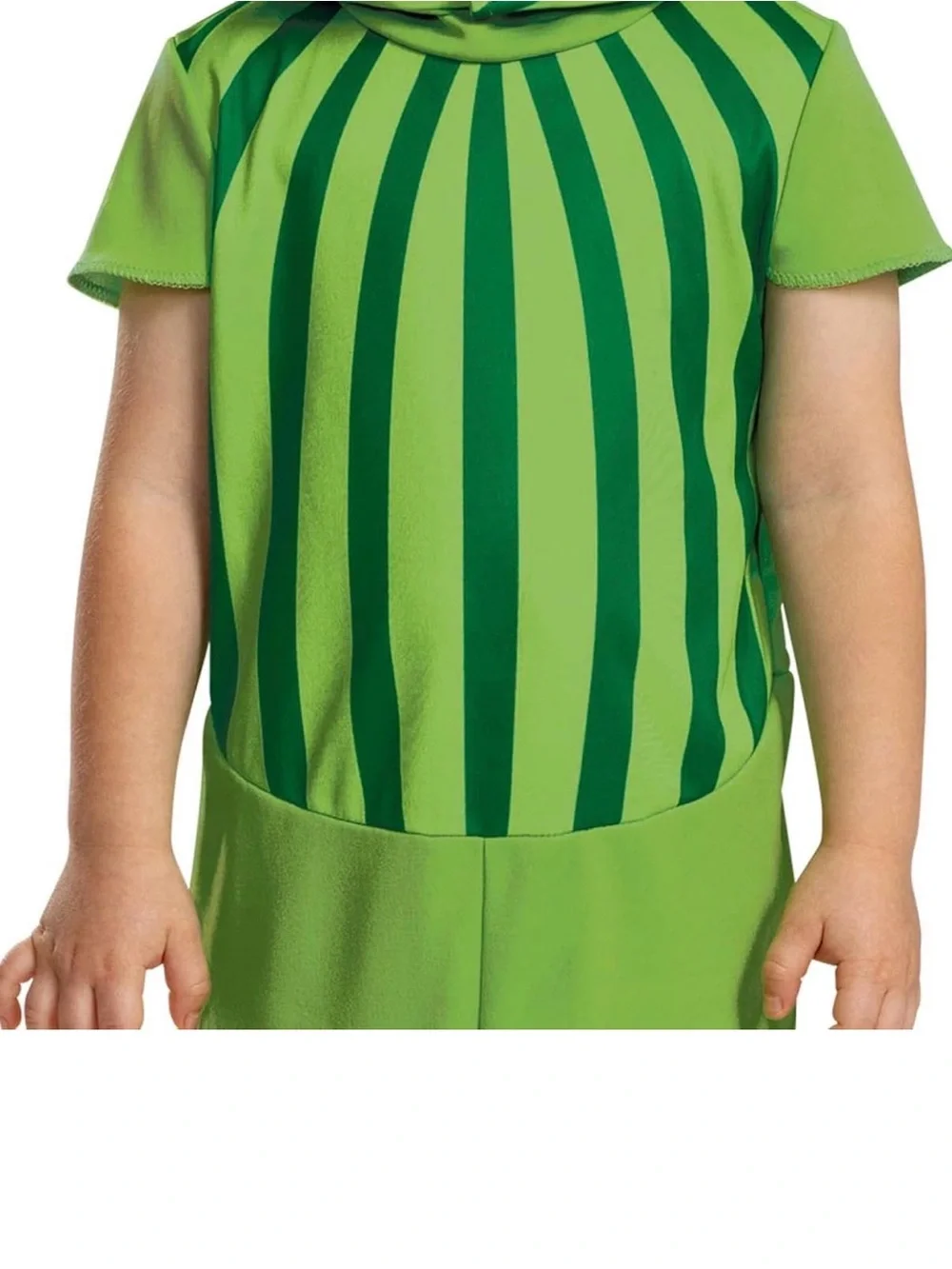 Bright Lime Green Cocomelon Kids Costume Jumpsuit with Dark Green Stripe